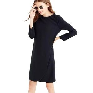 J.Crew Overlap Shift Dress Size 4 Black Long Sleeve Lined Career